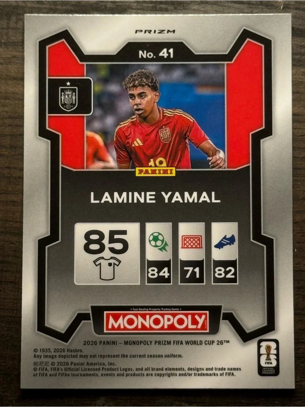 2026 Panini Prizm Monopoly Fifa World Cup - Lamine Yamal #41 Gold Cracked Ice...